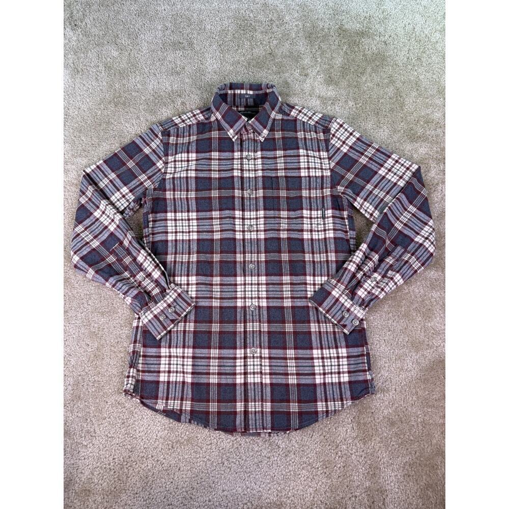 Eddie Bauer Men's Small Flannel Slim Fit Red Brown Long Sleeve Button Down C894